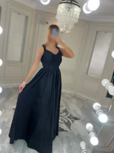 پیراهن ساتن سرشانه منجوق کد 2730 - Image 3