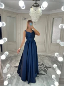 پیراهن ساتن سرشانه منجوق کد 2730 - Image 2