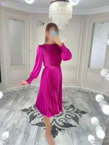 پیراهن میدی پلیسه ساتن کد J05/11 پارچه درجه 1 - Image 3