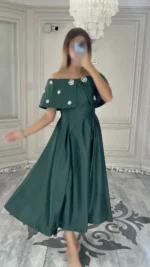 پیراهن میدی پفی بالا کارشده کد 3278 - Image 4