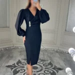 پیراهن میدی آستین پفی کد 3241