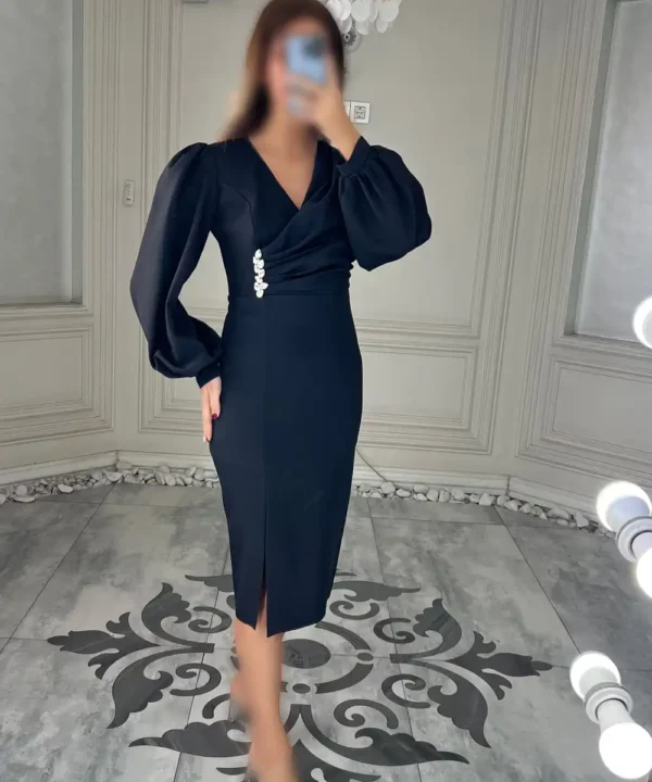 پیراهن میدی آستین پفی کد 3241