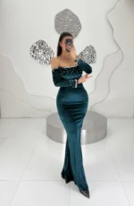 ماکسی مخمل یقه دلبری مرواریدی کد 11091 - Image 2