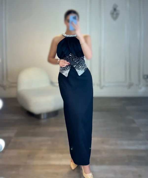 پیراهن میدی کمر مرواریدی کد 2856