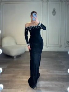 ماکسی مخمل یقه دلبری مرواریدی کد 11091 - Image 3