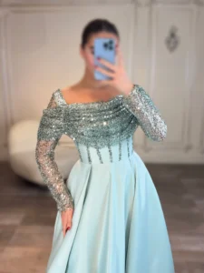 پیراهن ماکسی بالا پولکی پایین ساتن کد Z38 - Image 8