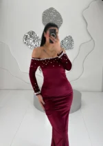 ماکسی مخمل یقه دلبری مرواریدی کد 11091 - Image 4