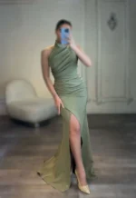 ماکسی یقه بسته آستین حلقه ای کد 2761