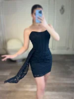 پیراهن کوتاه دانتل شالدار کد 2629 - Image 2