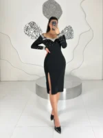 میدی آستین بلند مرواریدی کد 11095