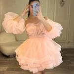 پیراهن عروسکی توری آستین دار کد 2963