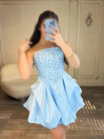 پیراهن کوتاه بالا فنردوزی ساتن کد 3313 - Image 3