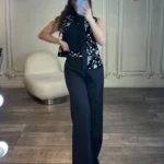 جلیقه کراپ شلوار سوزن دوزی کد 4038015