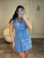 پیراهن دکمه ای پایین مرواریدی کد T31/5 - Image 5