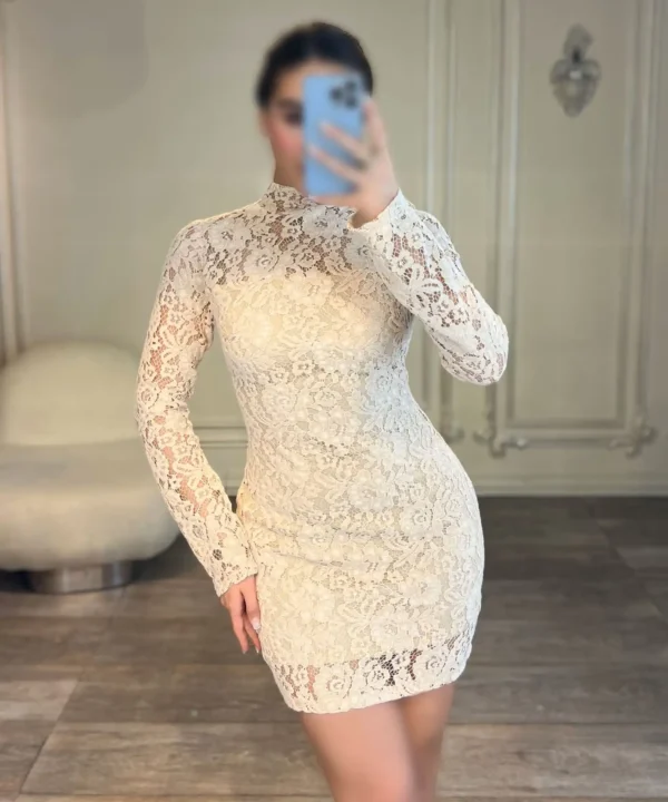 پیراهن کوتاه گیپور آستین دار کد 2499