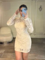 پیراهن کوتاه گیپور آستین دار کد 2499 - Image 3