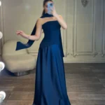 ماکسی دکلته ساتن شالدار کد 2656