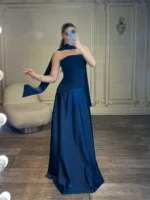 ماکسی دکلته ساتن شالدار کد 2656