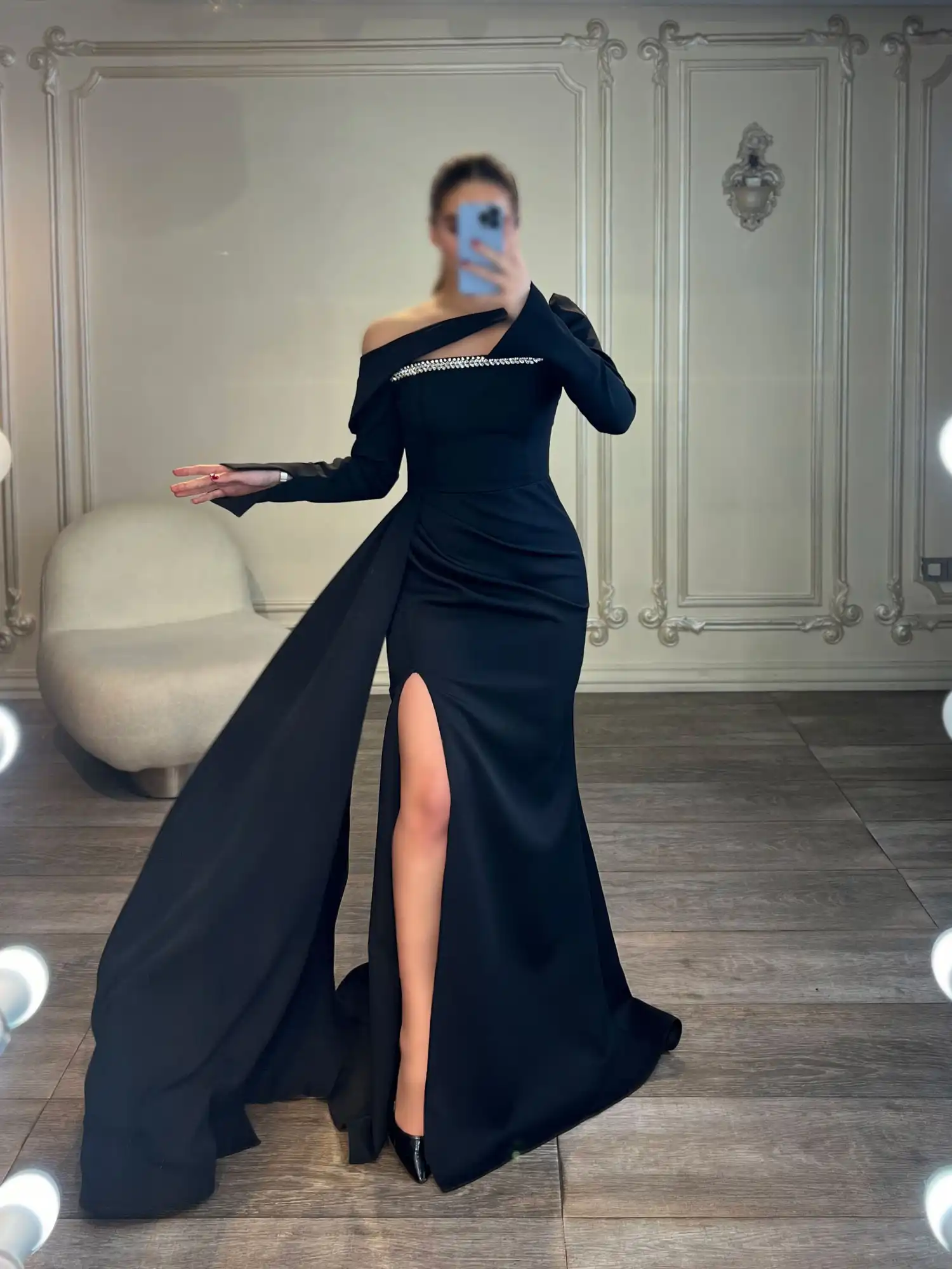 IMG_9016 ماکسی آستین بلند یقه نگین کد AA89 - Image 1