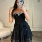 پیراهن کوتاه دکلته دامن شیشه ای کد AB34