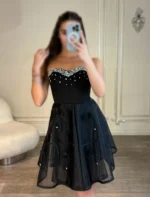 پیراهن کوتاه دکلته دامن شیشه ای کد AB34