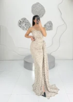 ماکسی دکلته گیپور شالدار کد 2987