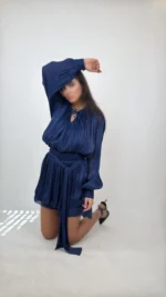 پیراهن پلیسه کمربندار 3289 - Image 5