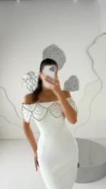 میدی یقه قایقی کار شده 3280 - Image 2