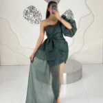 پیراهن شاینی آستین پفی 10995